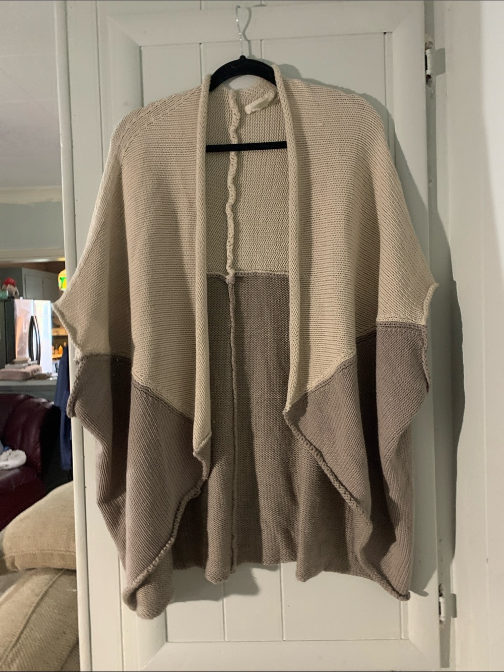 Lovestich Women's Two-Tone Open Cardigan Sweater - Cream Taupe. Sz S/M fits ^